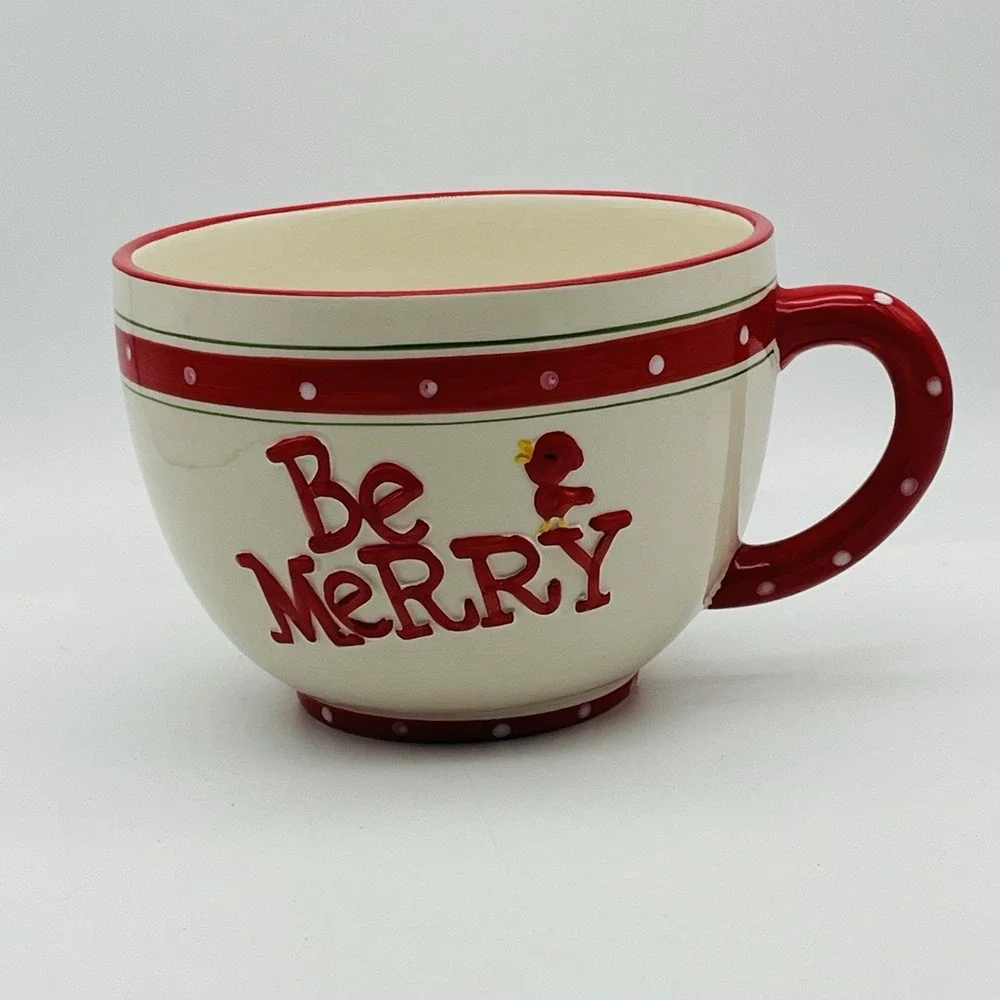 Target Be Merry Oversized Mug Christmas Decorative Bowl Red White Polka Dot 5in